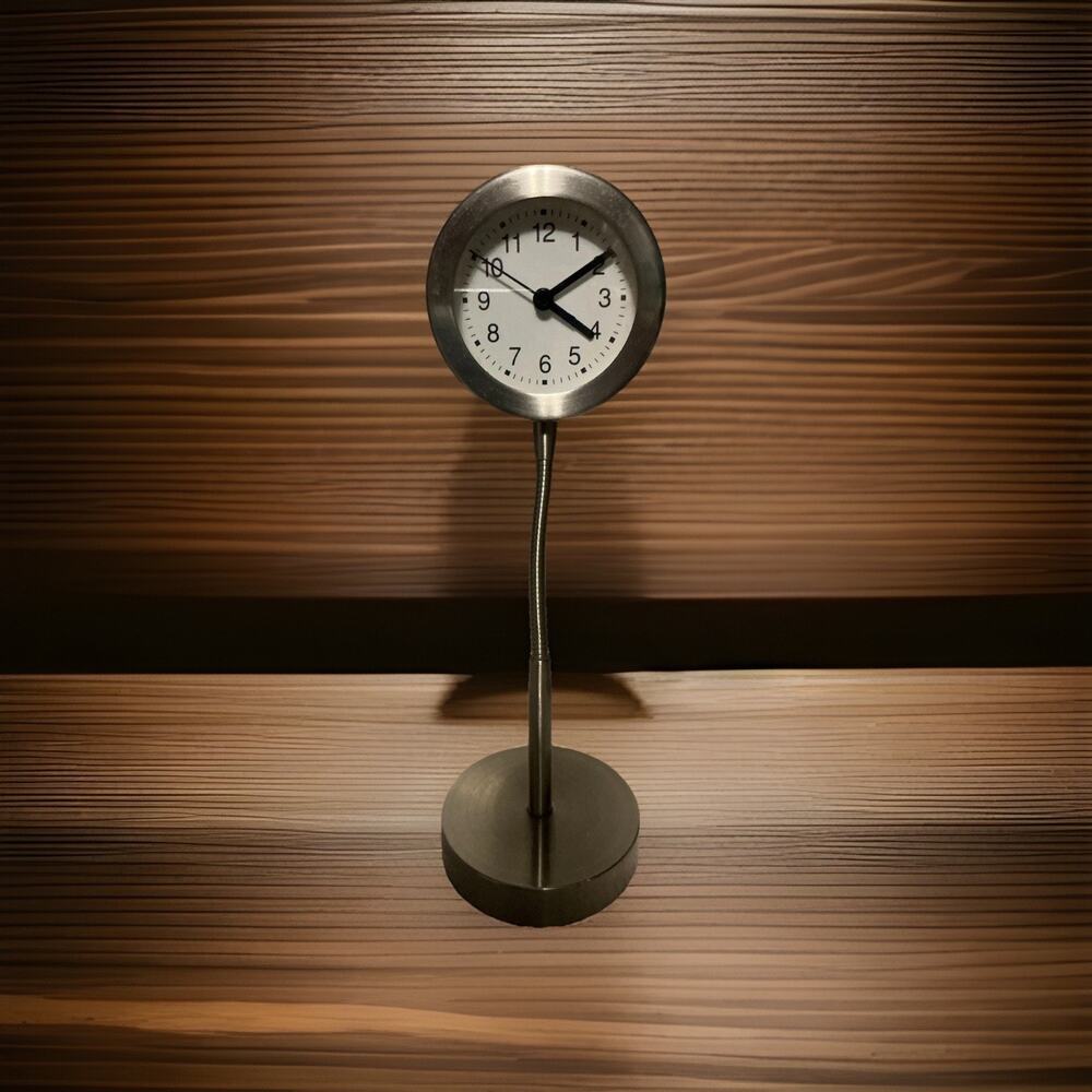 Vintage Industrial Stainless Steel Gooseneck Desk Clock Flexible Bendable